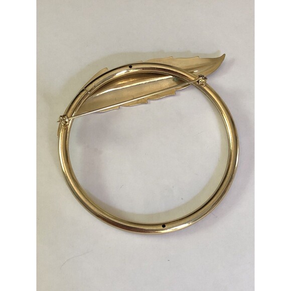 STUNNING VINTAGE ESTATE GOLD TONE CIRCLE LEAF 3" BROOCH - Picture 6 of 6
